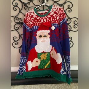 Holiday Time Santa Crewneck Sweater - Red, Blue, Green